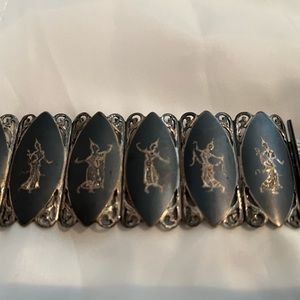 Antique 939 Silver Siam dancing women panel bracelet!